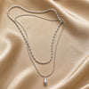 Double Layer White Gold Necklace with Drop Pendant