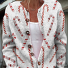 Festive Candy Cane Decorative Pattern Buttoned Cardigan Sweater