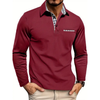 Men's Long Sleeve Polo with Collared Neck and Breathable Checkered Pattern