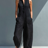 Sleeveless Minimalist Jumpsuit for Women with High Collar and Buttons