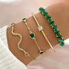4pcs Set of Elegant Green Gemstone Rhinestone