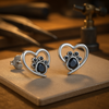 Heart Paw Stud Earrings – Silver with Black Enamel