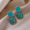 Elegant Crystal-Inlaid Square Glass Pendant Earrings